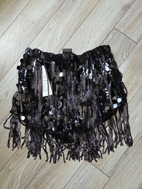Black Sequin Fringe Women's Festival Shorts Small